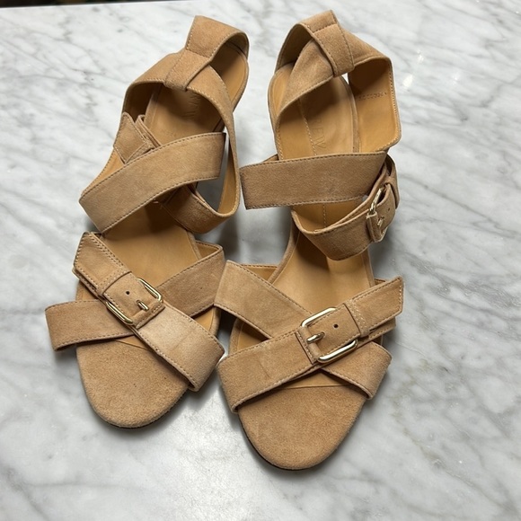 J. Crew Tan Suede Ankle Wrap Strap Sandal Size 10 NEW! - Picture 6 of 9